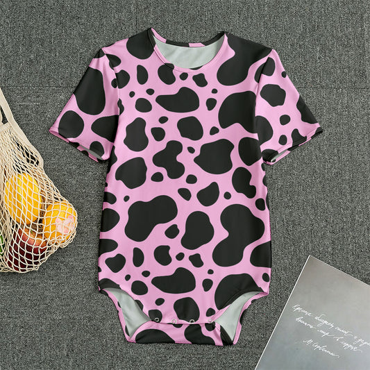 Black And Pink Cow Print Men's Bodysuit