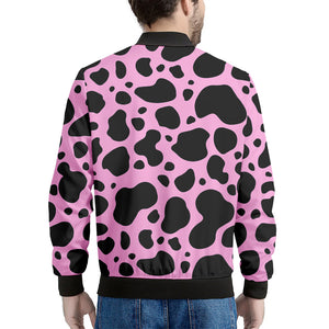 Black And Pink Cow Print Men's Bomber Jacket