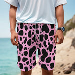 Black And Pink Cow Print Men's Cargo Shorts