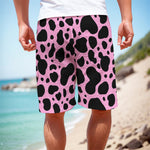Black And Pink Cow Print Men's Cargo Shorts