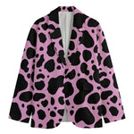 Black And Pink Cow Print Men's Cotton Blazer