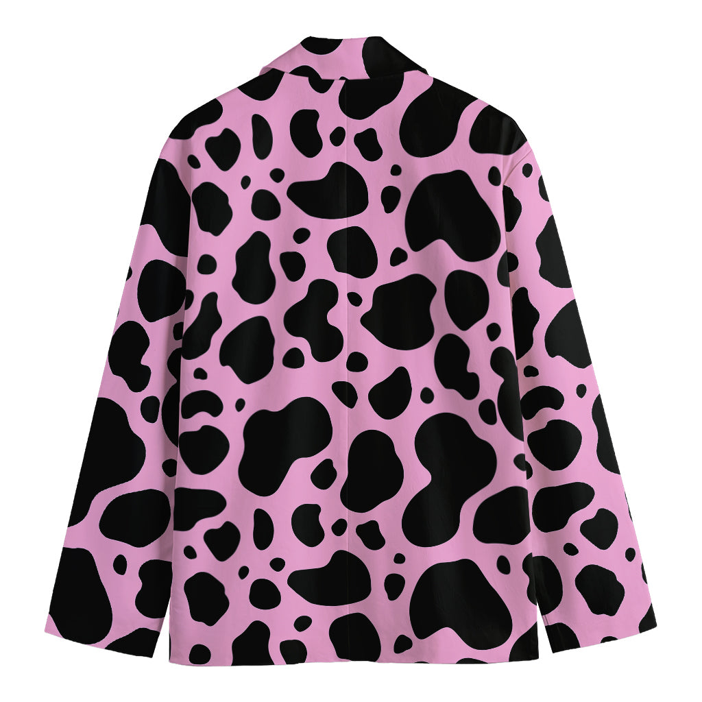Black And Pink Cow Print Men's Cotton Blazer