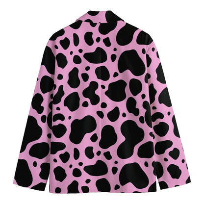 Black And Pink Cow Print Men's Cotton Blazer