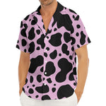 Black And Pink Cow Print Men's Deep V-Neck Shirt
