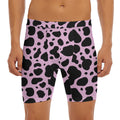 Black And Pink Cow Print Men's Long Boxer Briefs