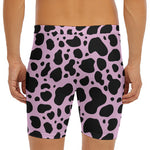 Black And Pink Cow Print Men's Long Boxer Briefs