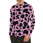 Black And Pink Cow Print Men's Long Sleeve Rash Guard