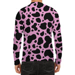 Black And Pink Cow Print Men's Long Sleeve Rash Guard