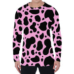 Black And Pink Cow Print Men's Long Sleeve T-Shirt