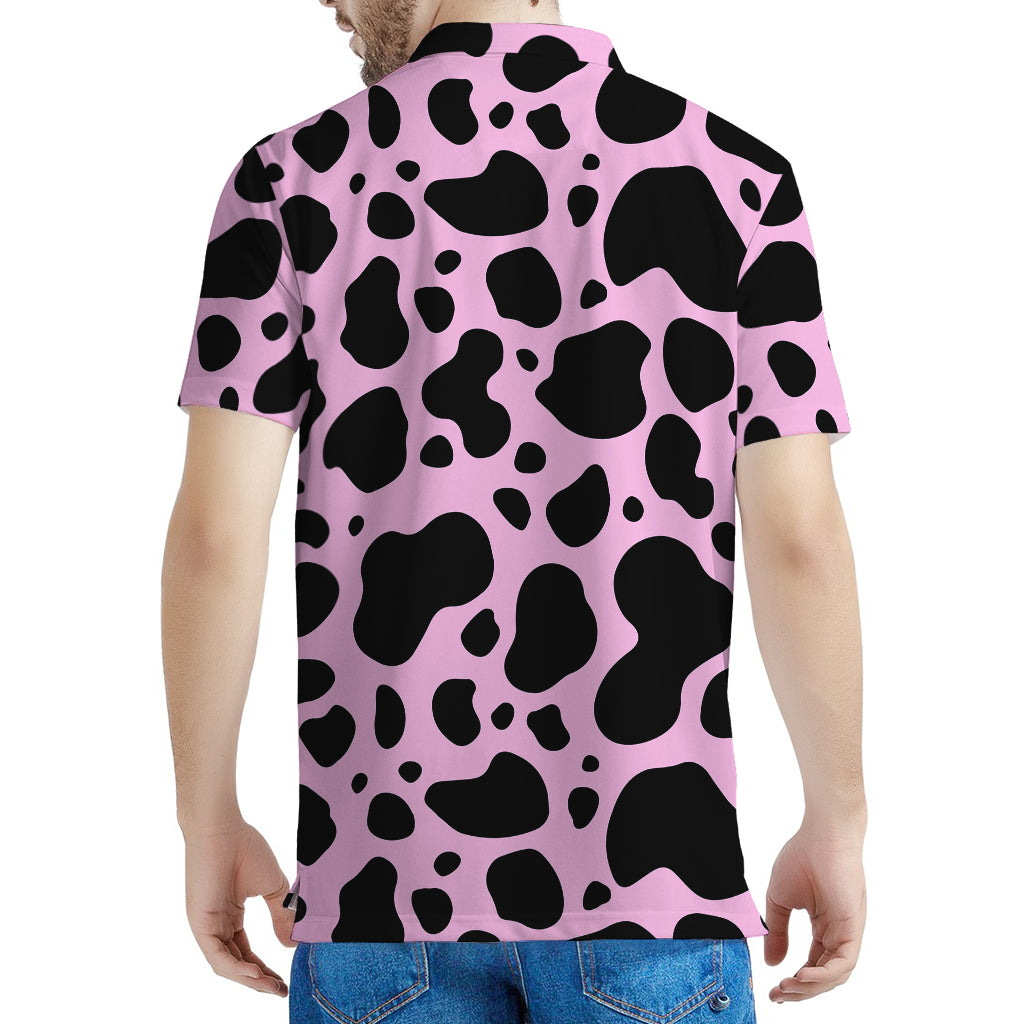 Black And Pink Cow Print Men's Polo Shirt