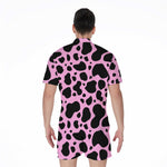 Black And Pink Cow Print Men's Rompers