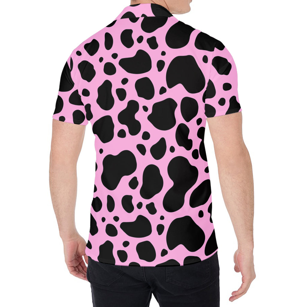 Black And Pink Cow Print Men's Shirt