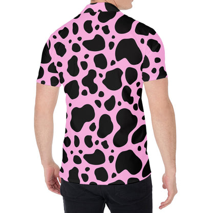 Black And Pink Cow Print Men's Shirt