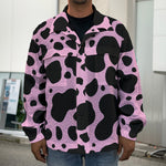 Black And Pink Cow Print Men's Shirt Jacket