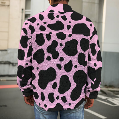 Black And Pink Cow Print Men's Shirt Jacket
