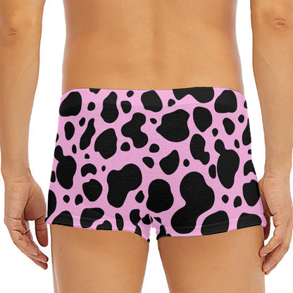 Black And Pink Cow Print Men's Short Boxer Briefs