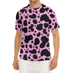 Black And Pink Cow Print Men's Short Sleeve Rash Guard