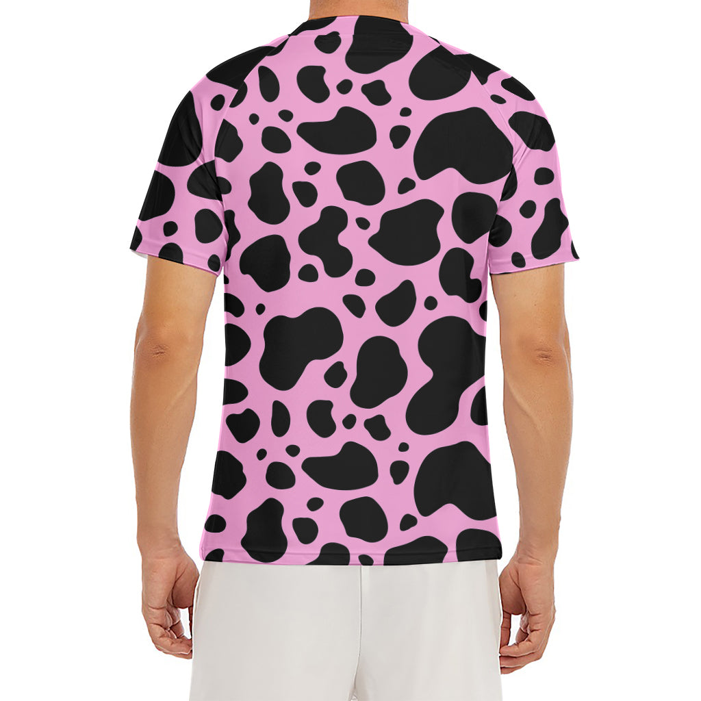 Black And Pink Cow Print Men's Short Sleeve Rash Guard