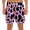 Black And Pink Cow Print Men's Split Running Shorts