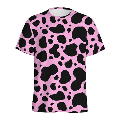 Black And Pink Cow Print Men's Sports T-Shirt