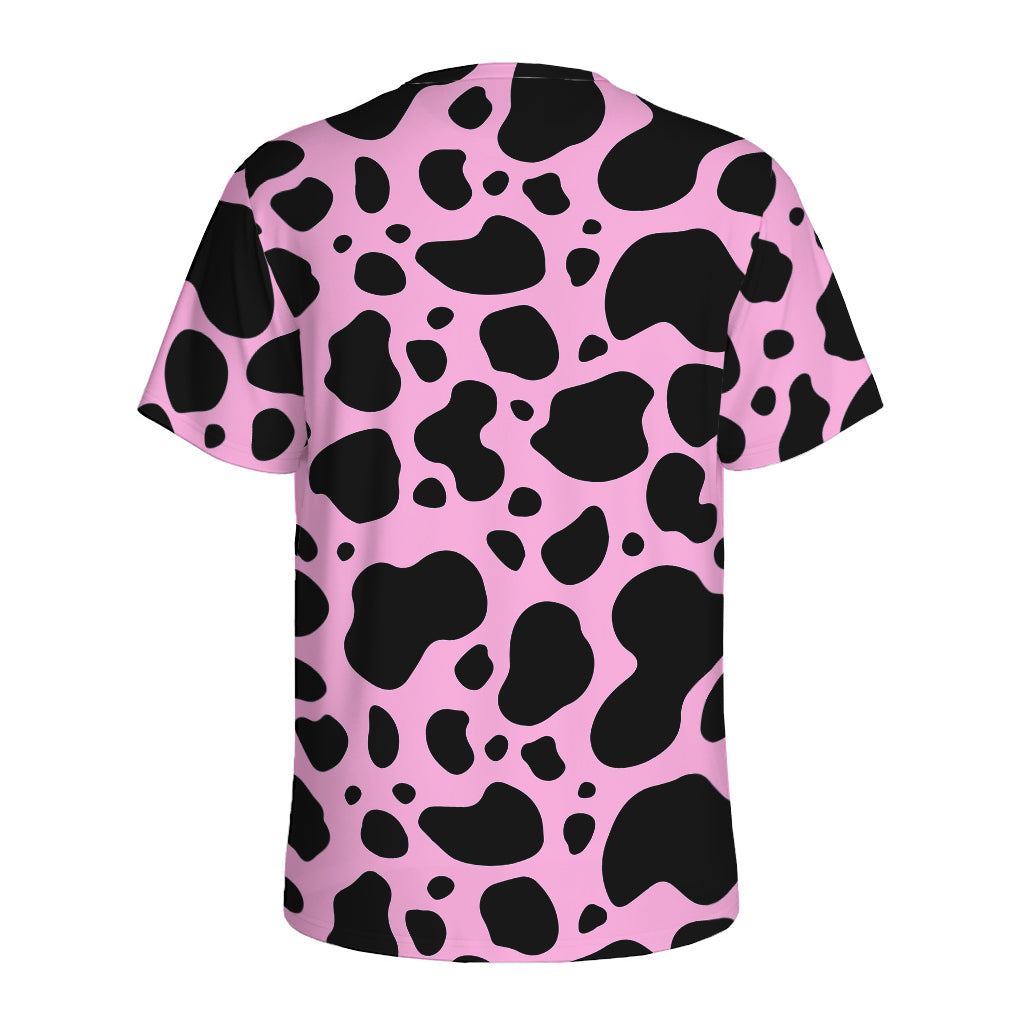 Black And Pink Cow Print Men's Sports T-Shirt