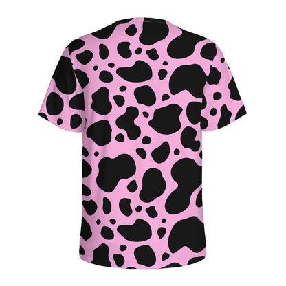 Black And Pink Cow Print Men's Sports T-Shirt
