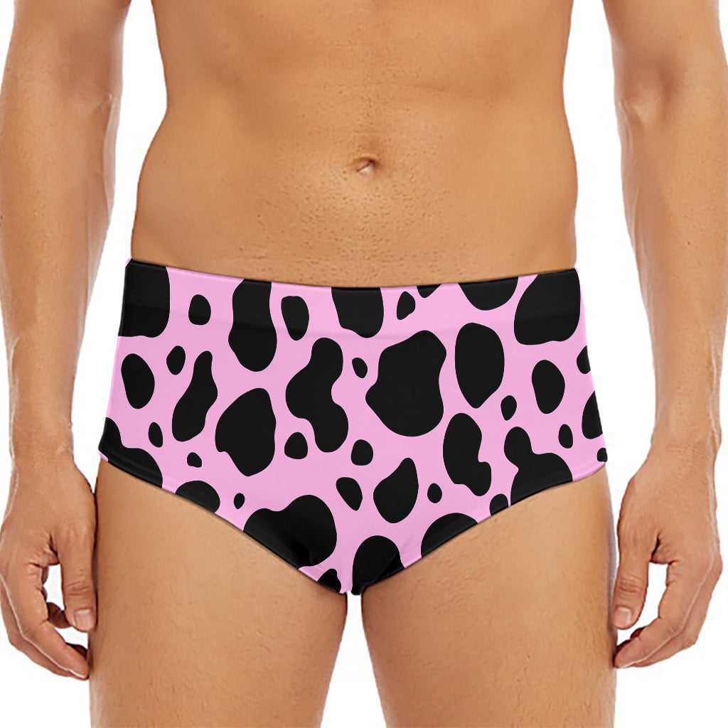 Black And Pink Cow Print Men's Triangle Swim Briefs