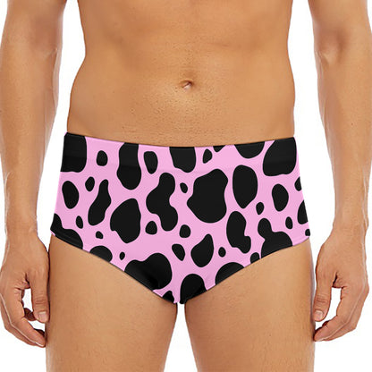 Black And Pink Cow Print Men's Triangle Swim Briefs
