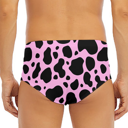 Black And Pink Cow Print Men's Triangle Swim Briefs