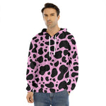 Black And Pink Cow Print Men's Velvet Pullover Hoodie