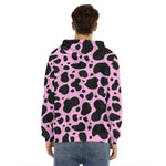 Black And Pink Cow Print Men's Velvet Pullover Hoodie