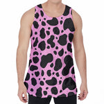 Black And Pink Cow Print Men's Velvet Tank Top
