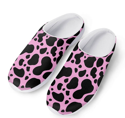 Black And Pink Cow Print Mesh Casual Shoes