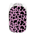 Black And Pink Cow Print Mesh Laundry Hamper