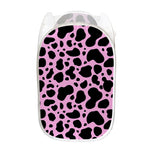 Black And Pink Cow Print Mesh Laundry Hamper