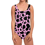 Black And Pink Cow Print One Piece Swimsuit