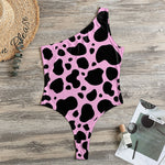 Black And Pink Cow Print One Shoulder Bodysuit