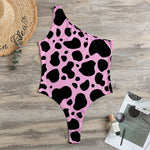 Black And Pink Cow Print One Shoulder Bodysuit