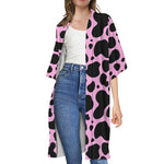 Black And Pink Cow Print Open Front Beach Cover Up