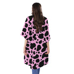 Black And Pink Cow Print Open Front Beach Cover Up