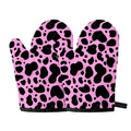 Black And Pink Cow Print Oven Mitts