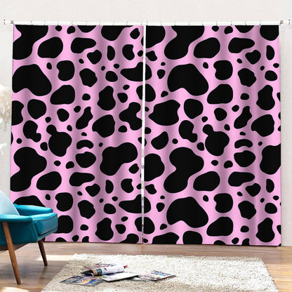 Black And Pink Cow Print Pencil Pleat Curtains