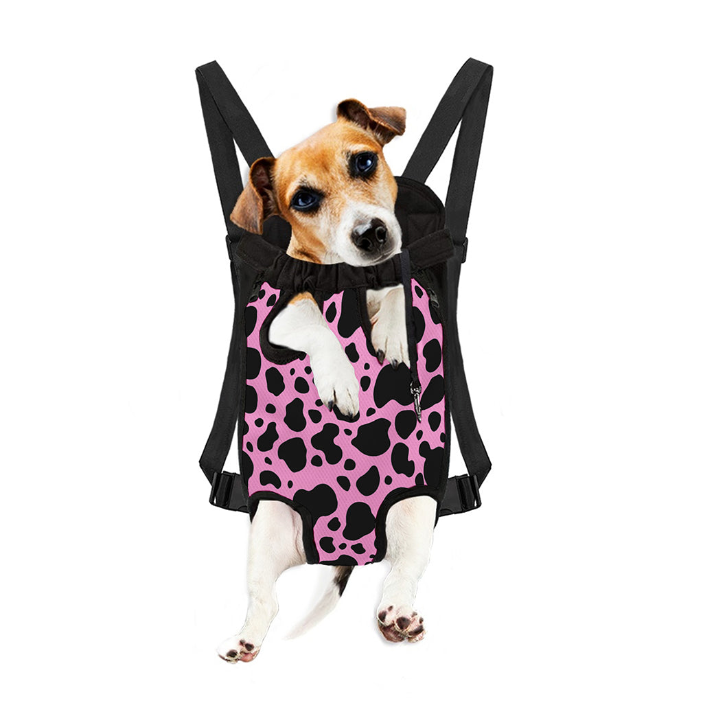 Black And Pink Cow Print Pet Carrier Backpack