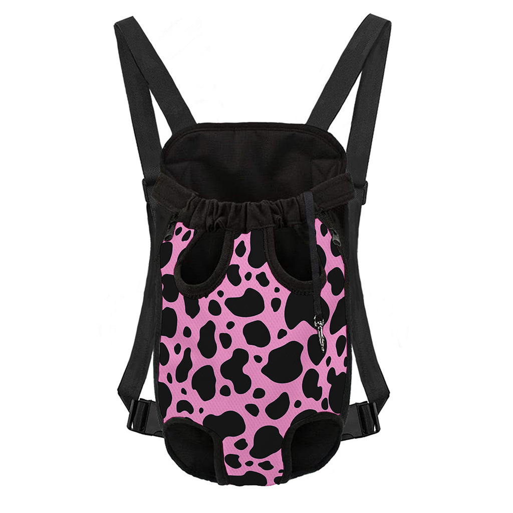 Black And Pink Cow Print Pet Carrier Backpack