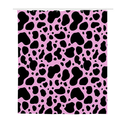 Black And Pink Cow Print Polyester Shower Curtain
