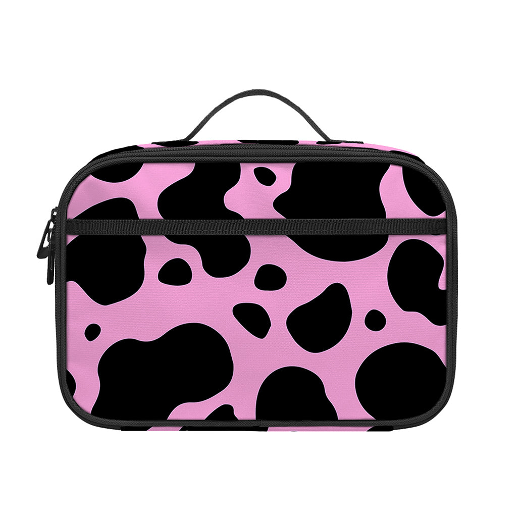 Black And Pink Cow Print Portable Lunch Bag