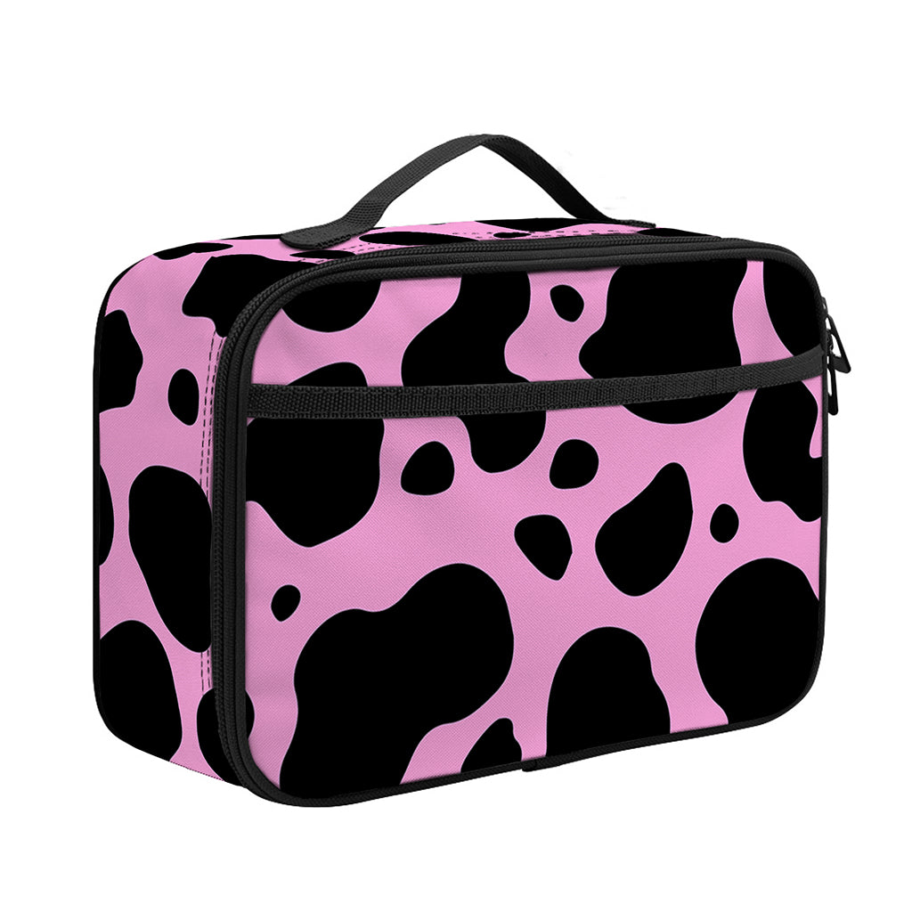Black And Pink Cow Print Portable Lunch Bag