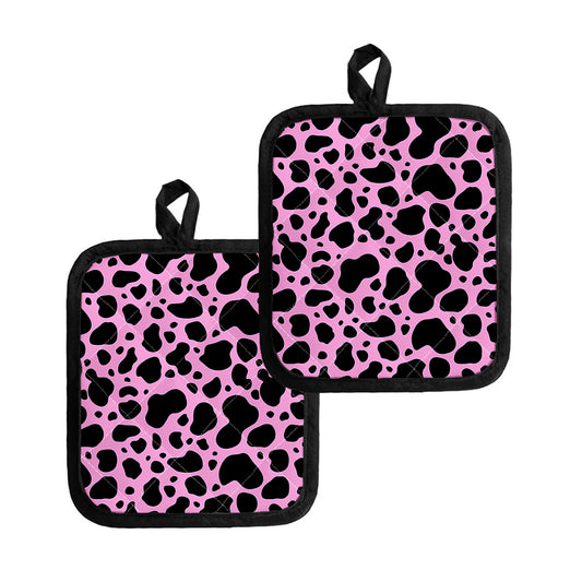 Black And Pink Cow Print Pot Holders