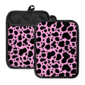 Black And Pink Cow Print Pot Holders With Pocket