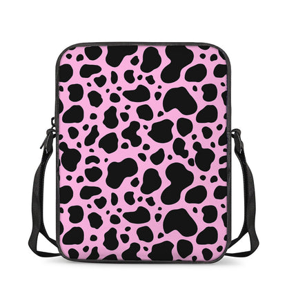 Black And Pink Cow Print Rectangular Crossbody Bag